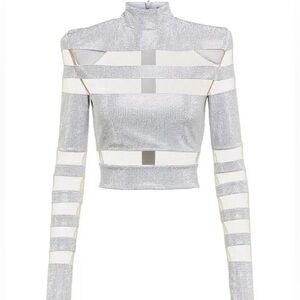 Balmain Mesh Paneled Embellished Top